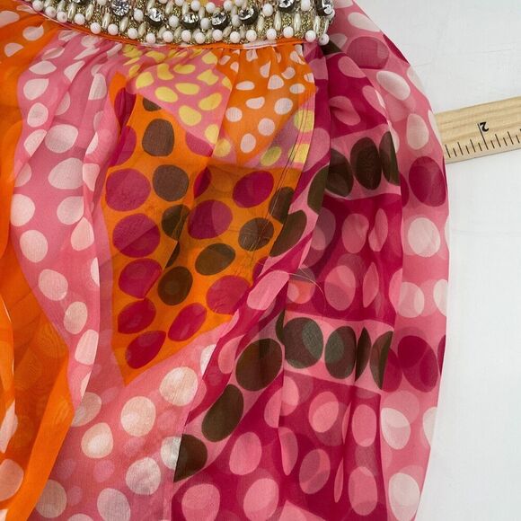 Milly Empire Waist Mini Dress Women's 4 Multicolor Polka Dot Embellished Silk - Picture 14 of 16